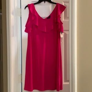 Fushia cold shoulder dress!